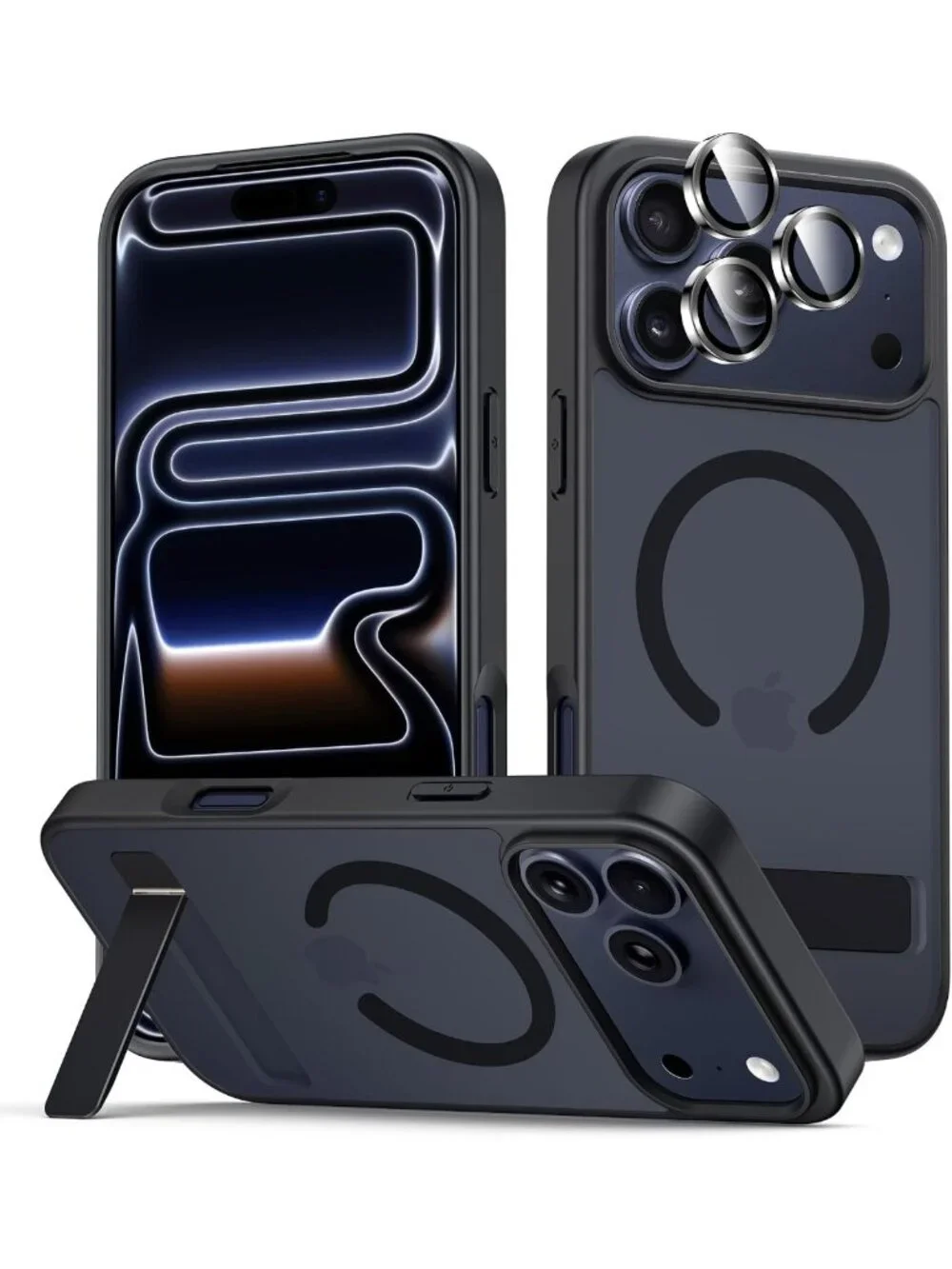 Slim Shockproof iPhone 17 Pro Case with Stand, MagSafe Compatible, Matte Black